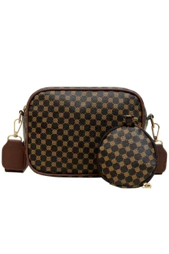 Best Dear-Lover Checkered Print PU Leather Shoulder Bag with Coin Wallet Coffee