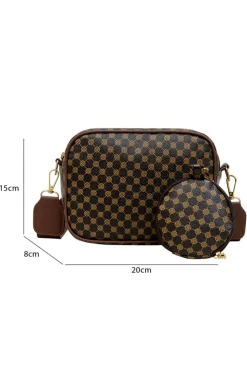 Best Dear-Lover Checkered Print PU Leather Shoulder Bag with Coin Wallet Coffee