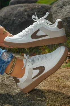 New Dear-Lover Color Contrast PU Leather Lace-up Sneakers Coffee
