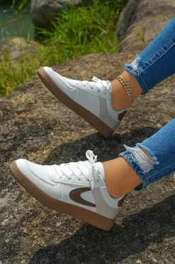 New Dear-Lover Color Contrast PU Leather Lace-up Sneakers Coffee
