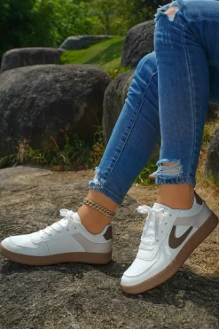 New Dear-Lover Color Contrast PU Leather Lace-up Sneakers Coffee