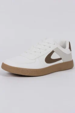 New Dear-Lover Color Contrast PU Leather Lace-up Sneakers Coffee