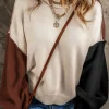 Hot Dear-Lover Colorblock Bishop Sleeve Ribbed Trim Sweater Coffee
