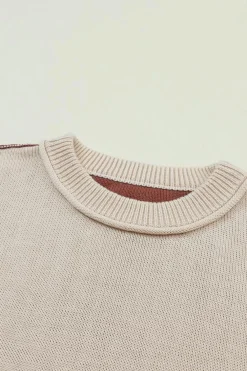 Hot Dear-Lover Colorblock Bishop Sleeve Ribbed Trim Sweater Coffee