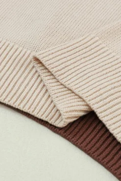 Hot Dear-Lover Colorblock Bishop Sleeve Ribbed Trim Sweater Coffee