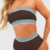 Best Dear-Lover Contrast Banding Tube Bikini High Waist 2pcs Swimsuit Coffee