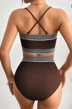 Best Dear-Lover Contrast Banding Tube Bikini High Waist 2pcs Swimsuit Coffee