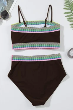 Best Dear-Lover Contrast Banding Tube Bikini High Waist 2pcs Swimsuit Coffee