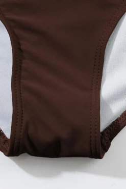 Best Dear-Lover Contrast Banding Tube Bikini High Waist 2pcs Swimsuit Coffee