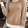 Fashion Dear-Lover Contrast Edge Crew Neck Drop Shoulder Sweater Coffee