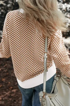 Fashion Dear-Lover Contrast Edge Crew Neck Drop Shoulder Sweater Coffee