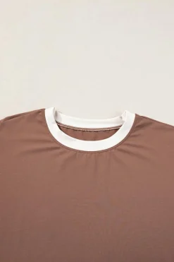 Clearance Dear-Lover Contrast Trim Cap Sleeve Tee Shorts Set Coffee