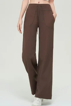 Clearance Dear-Lover Drawstring Stitching Pockets Loose Sweatpants Coffee