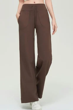 Clearance Dear-Lover Drawstring Stitching Pockets Loose Sweatpants Coffee