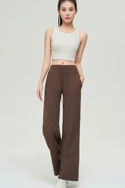 Clearance Dear-Lover Drawstring Stitching Pockets Loose Sweatpants Coffee
