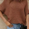 New Dear-Lover High Neck Short Bat Sleeve Sweater Coffee