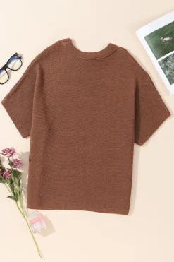 New Dear-Lover High Neck Short Bat Sleeve Sweater Coffee
