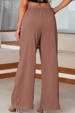 Sale Dear-Lover High Waisted Tie Front Side Pocket Wide Leg Flowy Casual Pants Coffee