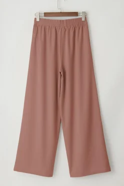 Sale Dear-Lover High Waisted Tie Front Side Pocket Wide Leg Flowy Casual Pants Coffee