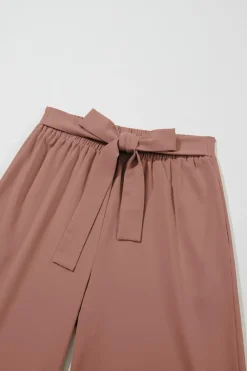 Sale Dear-Lover High Waisted Tie Front Side Pocket Wide Leg Flowy Casual Pants Coffee