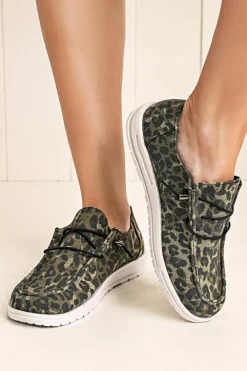 Outlet Dear-Lover Lace-up Decor Leopard Canvas Shoes Coffee