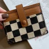 Best Dear-Lover Leather Checkered Canvas Patchwork Card Storage Wallet Coffee