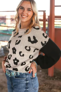 Online Dear-Lover Leopard Print Colorblock Pullover Sweater Coffee
