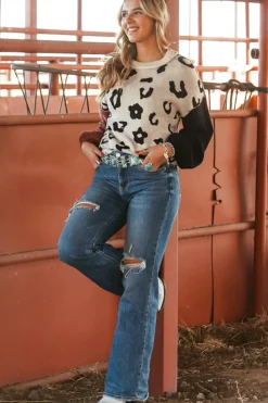 Online Dear-Lover Leopard Print Colorblock Pullover Sweater Coffee