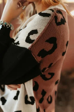 Online Dear-Lover Leopard Print Colorblock Pullover Sweater Coffee