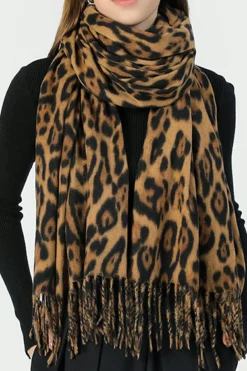 New Dear-Lover Leopard Print Fringed Warm Large Scarf Coffee