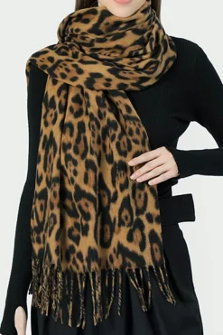 New Dear-Lover Leopard Print Fringed Warm Large Scarf Coffee