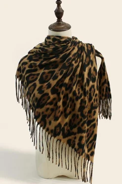 New Dear-Lover Leopard Print Fringed Warm Large Scarf Coffee