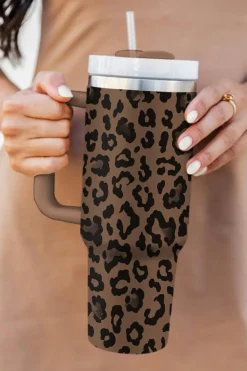 Hot Dear-Lover Leopard Print Handle Stainless Steel Large Vacuum Cup 40oz Coffee