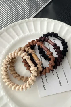 Fashion Dear-Lover 5pcs Spiral High Elastic Hair Tie Coffee