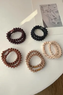 Fashion Dear-Lover 5pcs Spiral High Elastic Hair Tie Coffee