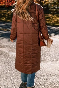 Discount Dear-Lover Quilted Puffer Stand Neck Zipped Mid-length Coat Coffee