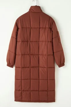 Discount Dear-Lover Quilted Puffer Stand Neck Zipped Mid-length Coat Coffee