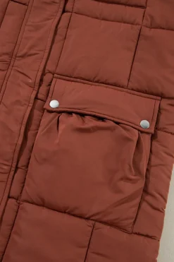 Discount Dear-Lover Quilted Puffer Stand Neck Zipped Mid-length Coat Coffee