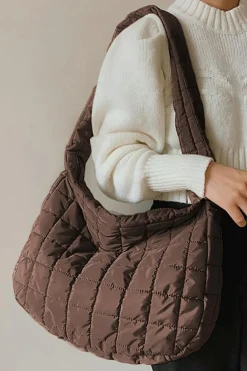 Fashion Dear-Lover Quilted Zipper Large Shoulder Bag Coffee