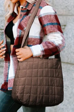Fashion Dear-Lover Quilted Zipper Large Shoulder Bag Coffee