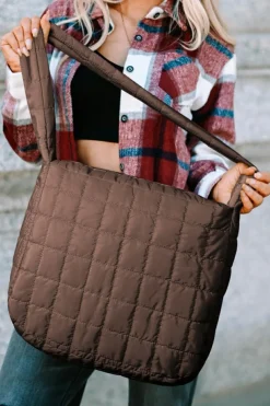 Fashion Dear-Lover Quilted Zipper Large Shoulder Bag Coffee