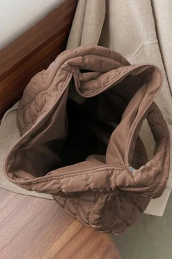 Fashion Dear-Lover Quilted Zipper Large Shoulder Bag Coffee