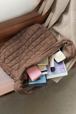 Fashion Dear-Lover Quilted Zipper Large Shoulder Bag Coffee