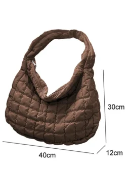 Fashion Dear-Lover Quilted Zipper Large Shoulder Bag Coffee