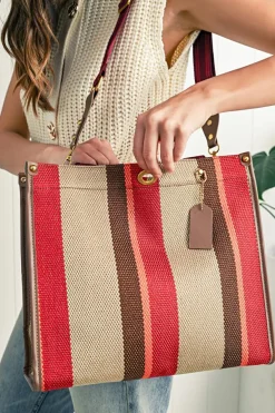 New Dear-Lover Random Cutting Color Block Canvas Large Tote Bag Coffee