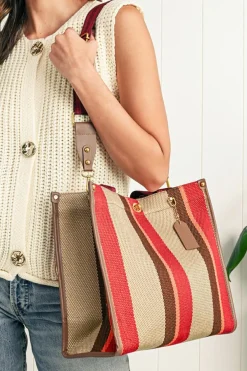 New Dear-Lover Random Cutting Color Block Canvas Large Tote Bag Coffee