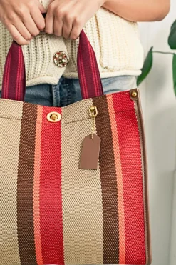 New Dear-Lover Random Cutting Color Block Canvas Large Tote Bag Coffee