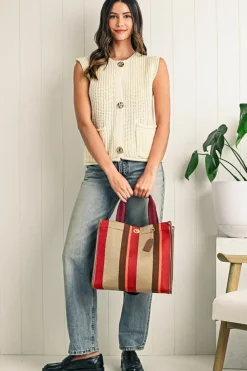 New Dear-Lover Random Cutting Color Block Canvas Large Tote Bag Coffee