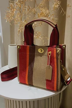 New Dear-Lover Random Cutting Color Block Canvas Large Tote Bag Coffee