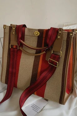 New Dear-Lover Random Cutting Color Block Canvas Large Tote Bag Coffee